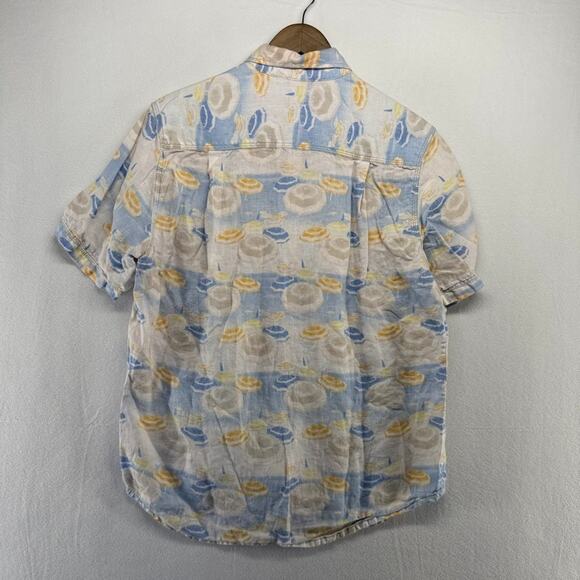 Tommy Bahama Shirt Men's Small Blue Beige Geometric Abstract 100% Linen Summer - Picture 5 of 8